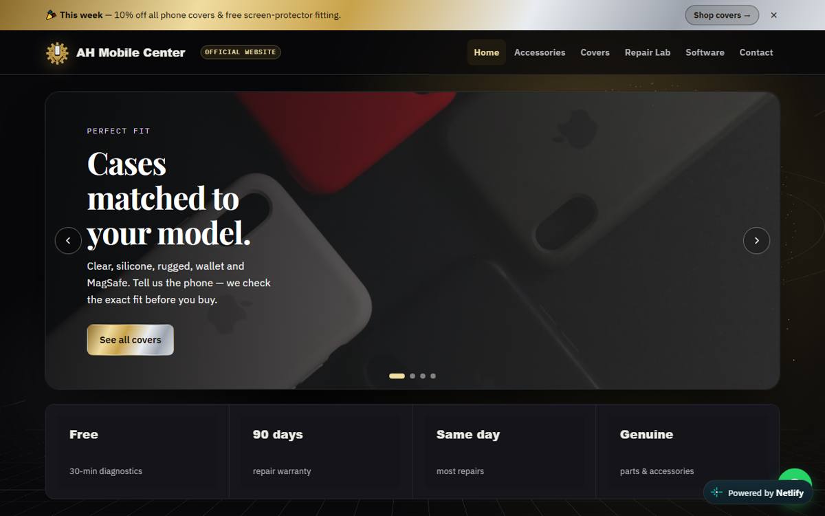 AH Mobile Center website homepage