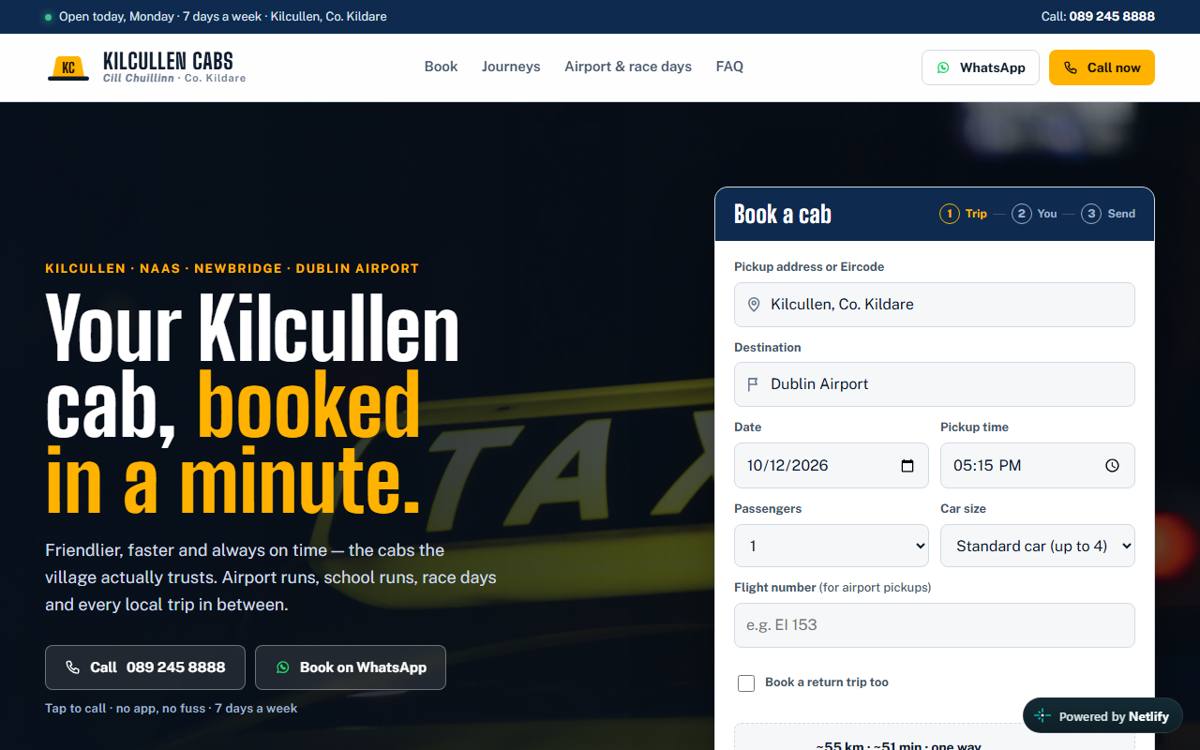 Kilcullen Cabs website homepage