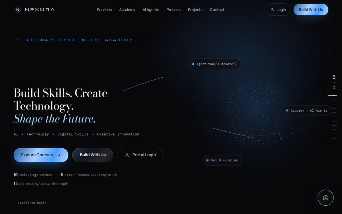 NEXORA website homepage